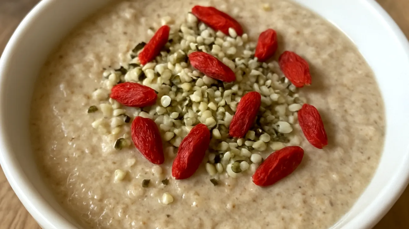 Amaranth-Pudding mit Hanfsamen und Goji-Beeren"