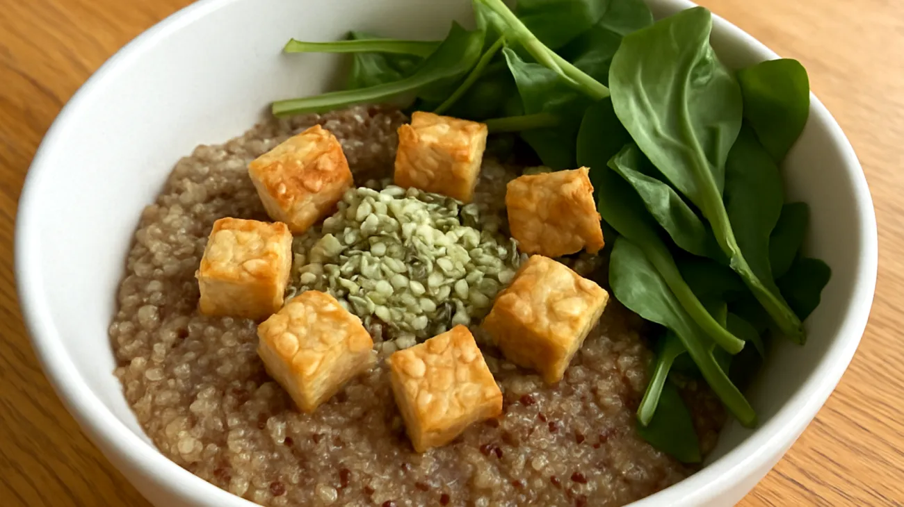 Amaranth-Quinoa-Bowl mit Hanfsamen und fermentiertem Tempeh"