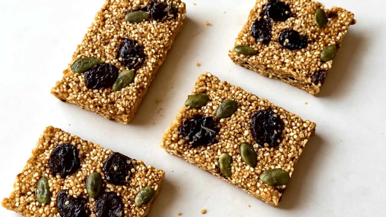 Amaranth-Quinoa-Riegel mit Kürbiskernen und getrockneten Sauerkirschen"