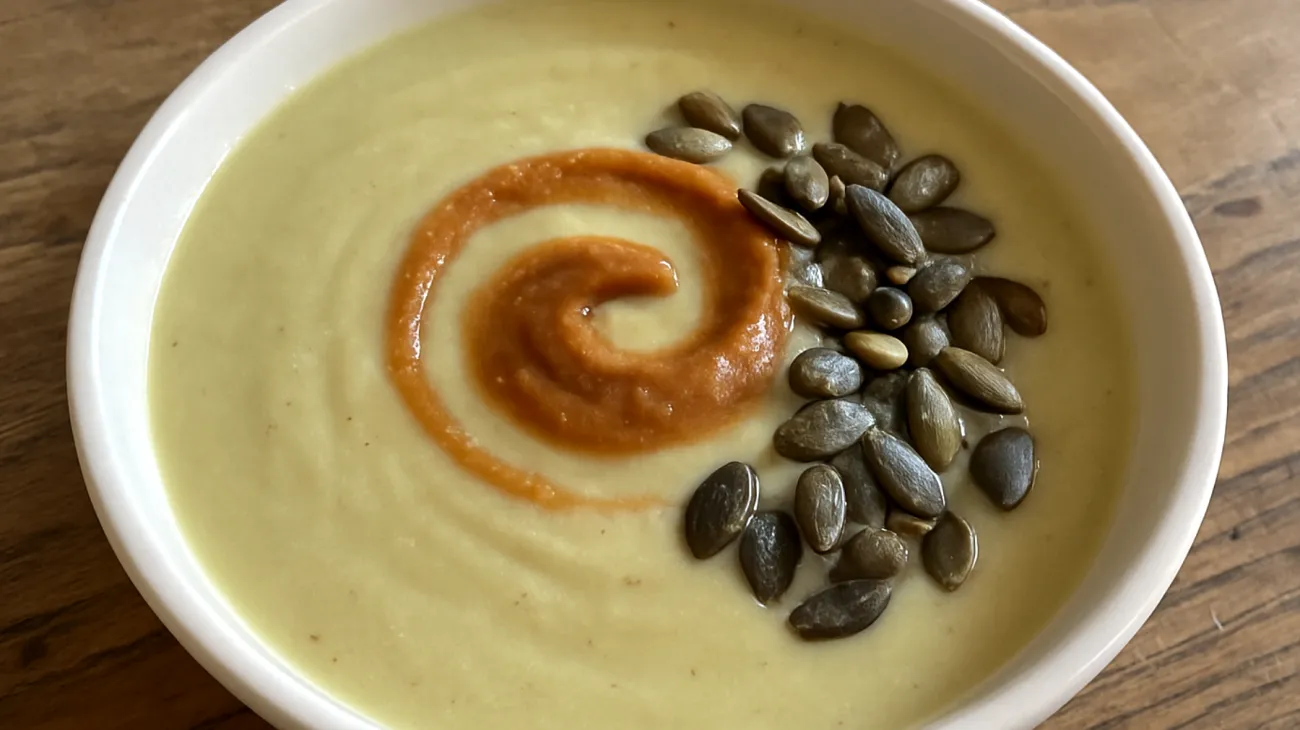 Fenchel-Ingwer-Suppe mit Miso und gerösteten Kürbiskernen"