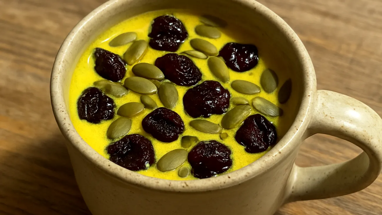 Goldene Milch mit Tart Cherry und Magnesium-reichen Kürbiskernen"